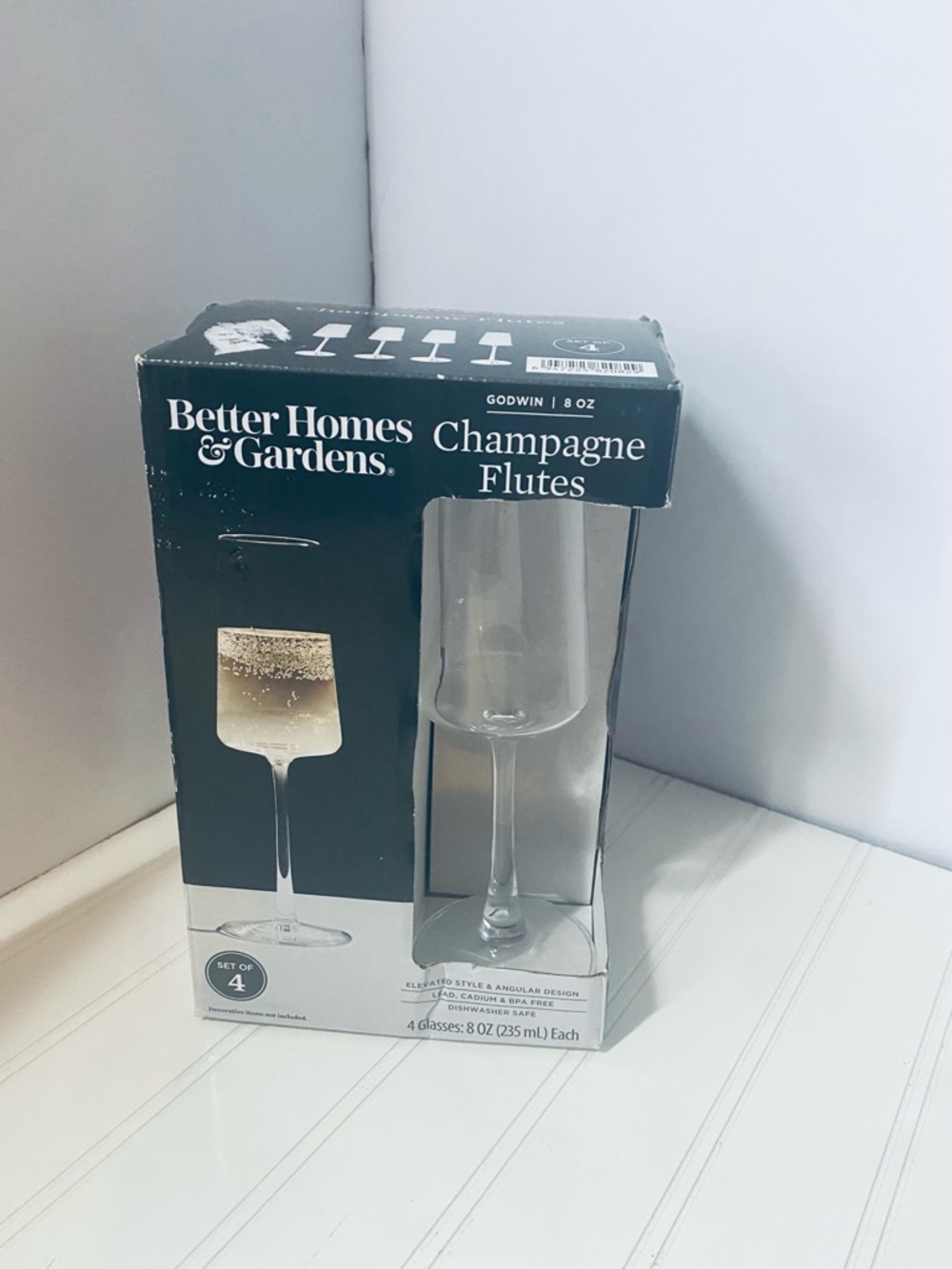 Better Homes And Gardens Champagne Flutes New In Box-4 Glasses